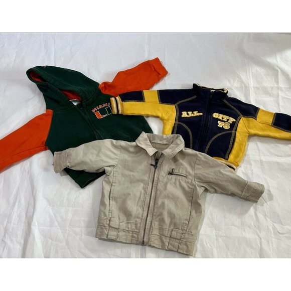 Baby Boy Set 3 Hoodie & Jackets Sportswear Gray Orange Green 100%Polyester 12 M - Picture 1 of 10